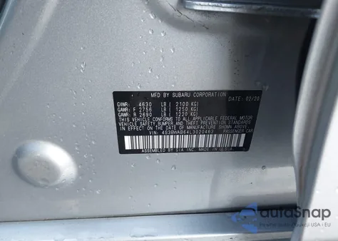 2020 Subaru Legacy из США, поврежденный, VIN 4S3BWAB64L3020463